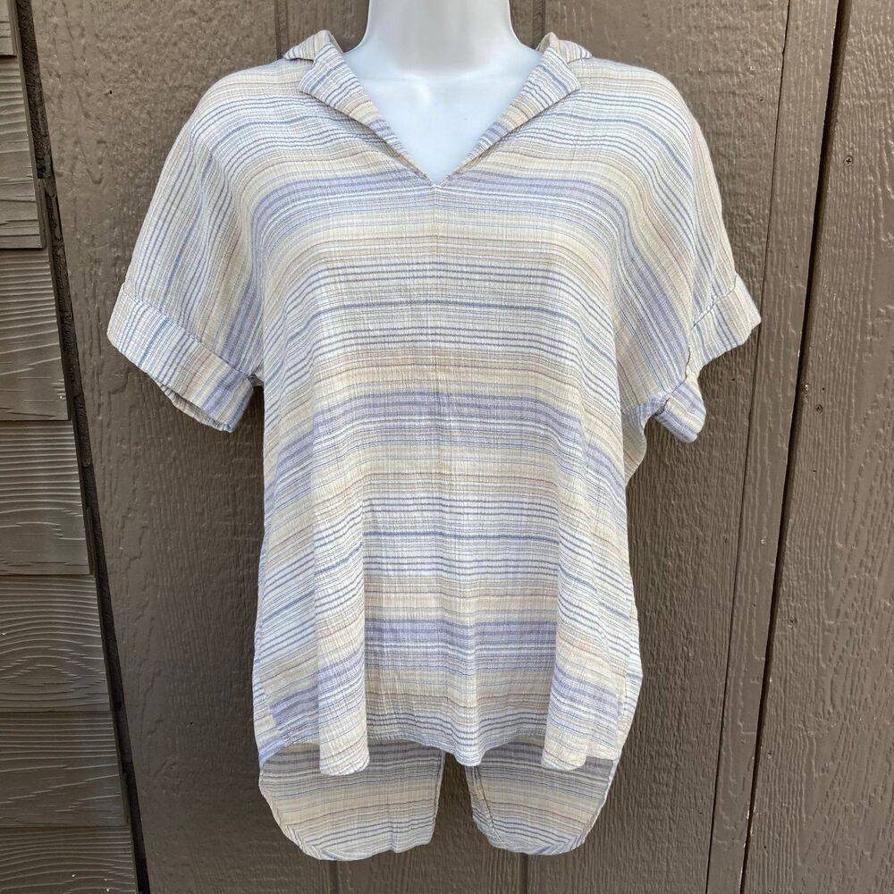 Women’s size XS madewell Crinkle Hayden Popover blouse in Stripe, short sleeve - Picture 2 of 3
